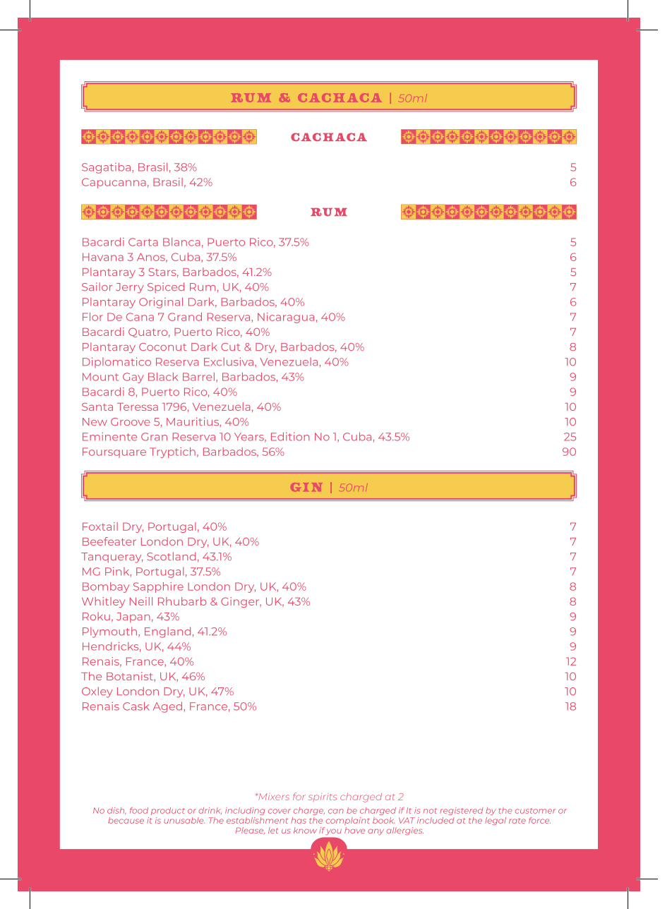 Agave Cocktail Lab drinks menu — Rum, Cachaça, Gin