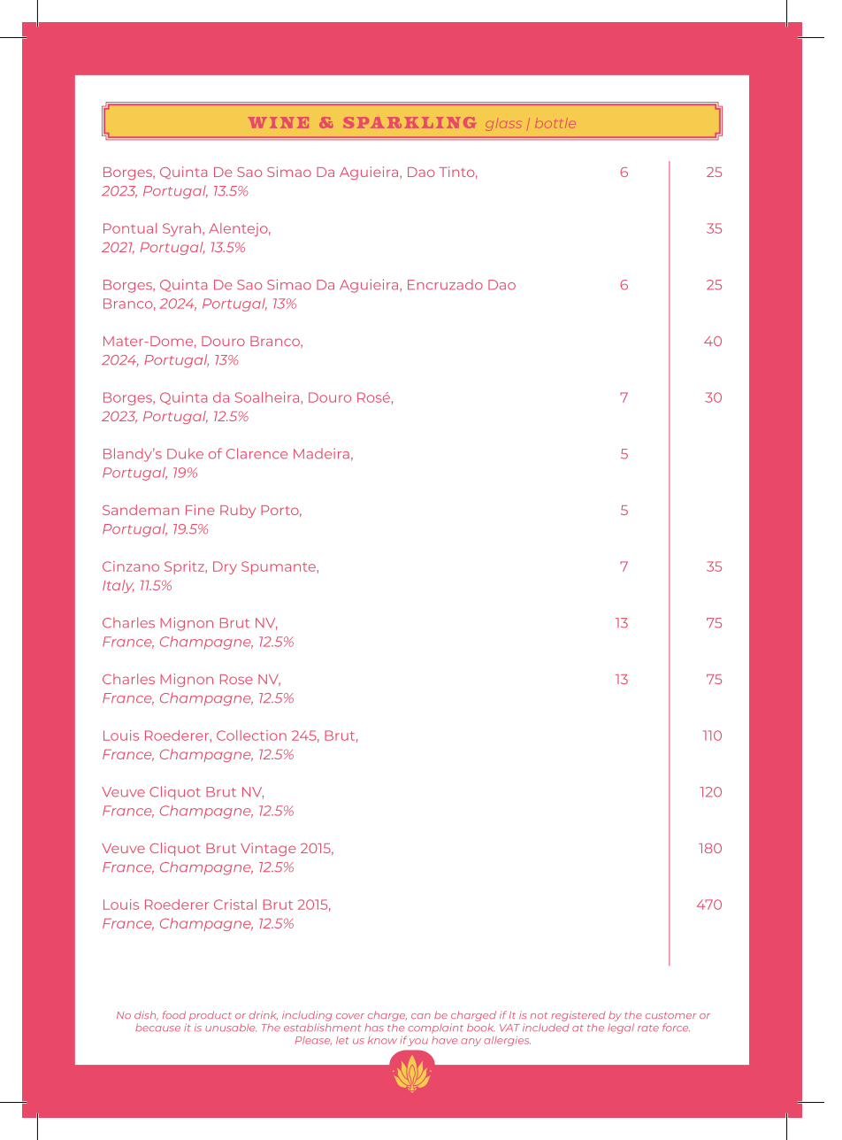 Agave Cocktail Lab drinks menu — Wine and Sparkling